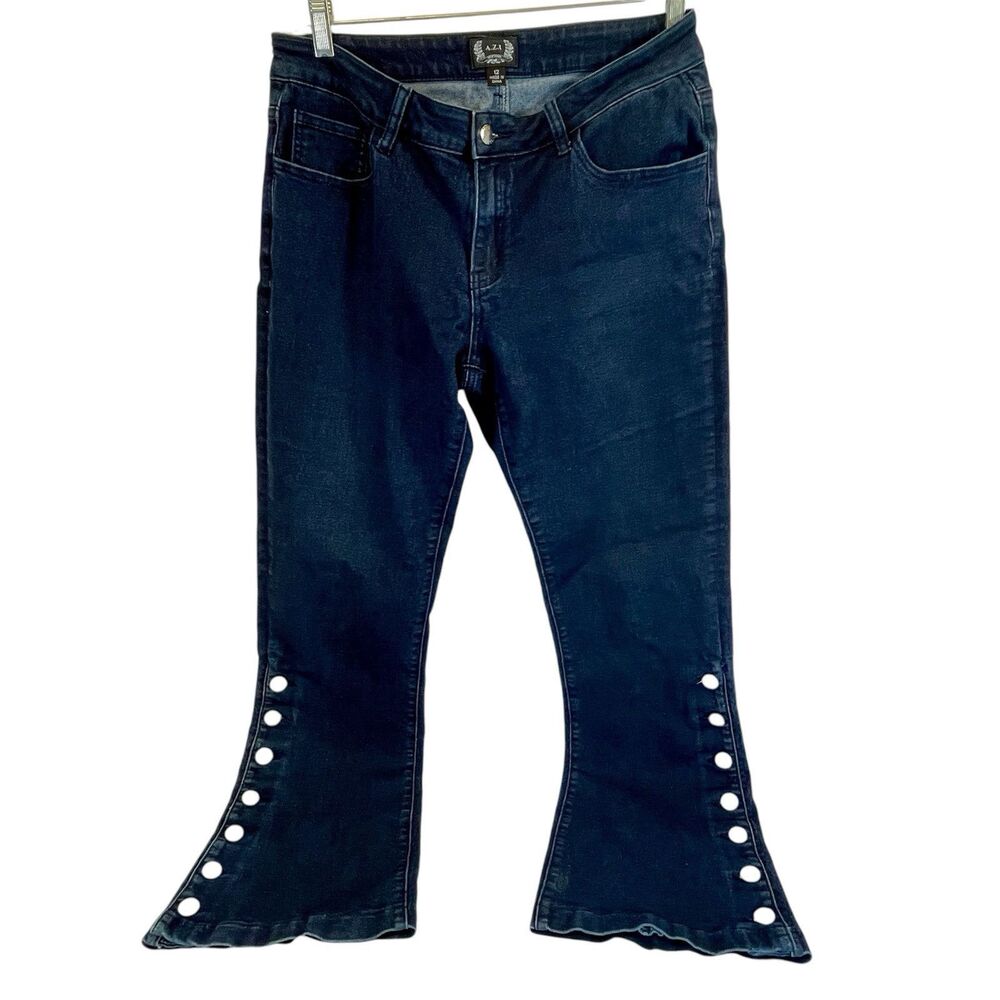AZI Jeans Womens Size 12‎ Flair Leg Button Ankle Stretch Stylish Western Fashion